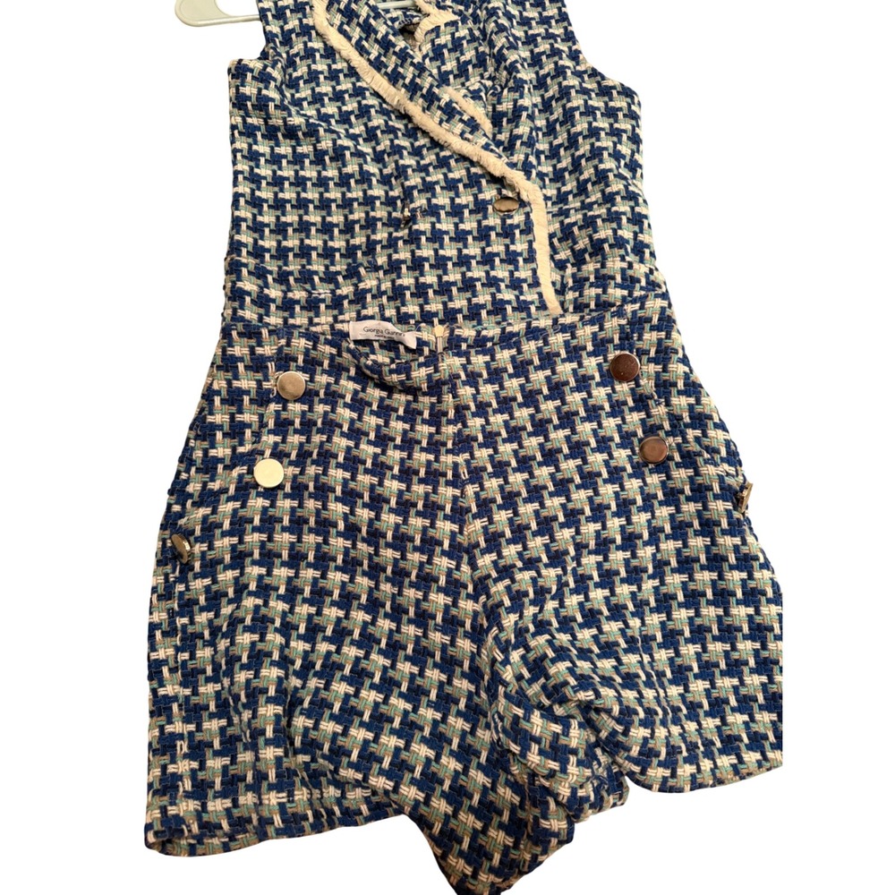 Giorgia Giannini Italy Blue Tweed Fringe Double‎ Breasted Romper Shorts Jumpsuit